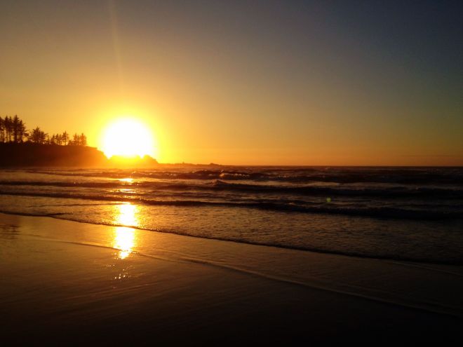 Sunset on the beach at Coos Bay.